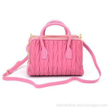 Fashion Soft Nylon Womens Leather Bag Shoulder Tote , Pink